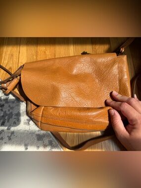 Fossil Tan Leather Flap Crossbody Bag